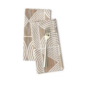 Boho Tribal Woodcut Neutral Geometric Shapes on Natural Wood