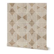 Boho Tribal Woodcut Neutral Geometric Shapes on Natural Wood