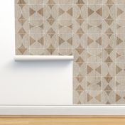 Boho Tribal Woodcut Neutral Geometric Shapes on Natural Wood