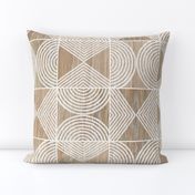 Boho Tribal Woodcut Neutral Geometric Shapes on Natural Wood