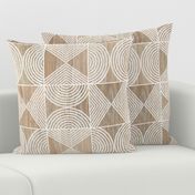 Boho Tribal Woodcut Neutral Geometric Shapes on Natural Wood