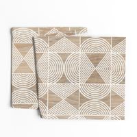 Boho Tribal Woodcut Neutral Geometric Shapes on Natural Wood