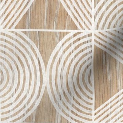 Boho Tribal Woodcut Neutral Geometric Shapes on Natural Wood