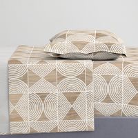 Boho Tribal Woodcut Neutral Geometric Shapes on Natural Wood