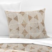 Boho Tribal Woodcut Neutral Geometric Shapes on Natural Wood