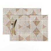 Boho Tribal Woodcut Neutral Geometric Shapes on Natural Wood