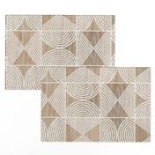 Boho Tribal Woodcut Neutral Geometric Shapes on Natural Wood