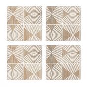 Boho Tribal Woodcut Neutral Geometric Shapes on Natural Wood