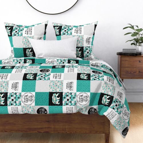 MomLife//Coffee//Turquoise - Wholecloth Cheater Quilt - Rotated