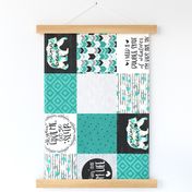 MomLife//Coffee//Turquoise - Wholecloth Cheater Quilt - Rotated