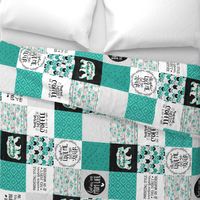 MomLife//Coffee//Turquoise - Wholecloth Cheater Quilt - Rotated