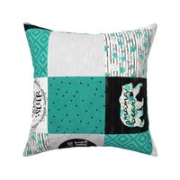 MomLife//Coffee//Turquoise - Wholecloth Cheater Quilt - Rotated