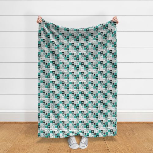 1.5 inch MomLife//Coffee//Turquoise- Wholecloth cheater Quilt