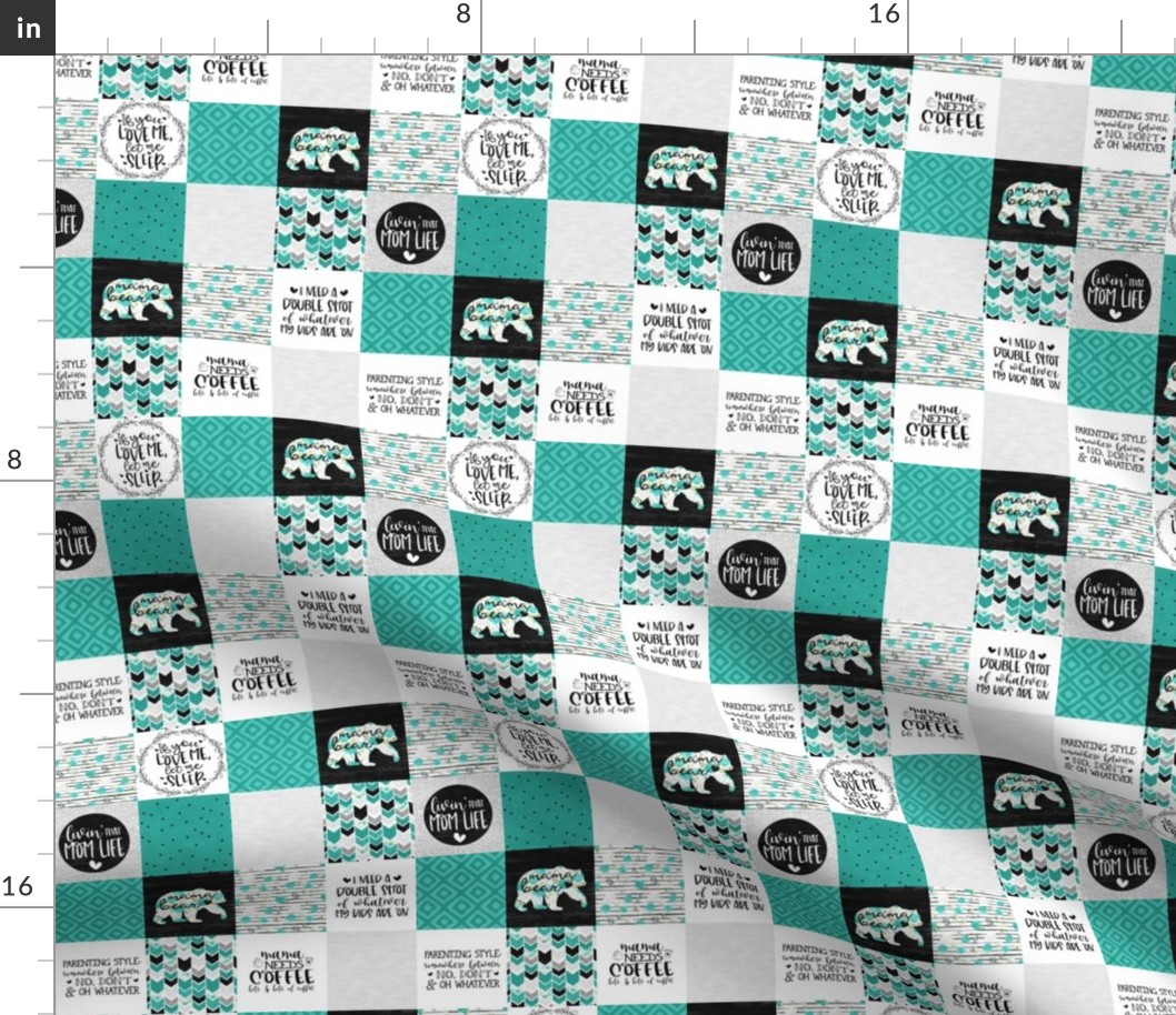 1.5 inch MomLife//Coffee//Turquoise- Wholecloth cheater Quilt