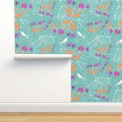 Garden on Planet X - peach and magenta on mint, medium