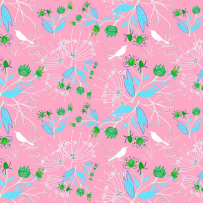 Garden on Planet X - turquoise and green on Candy pink, medium