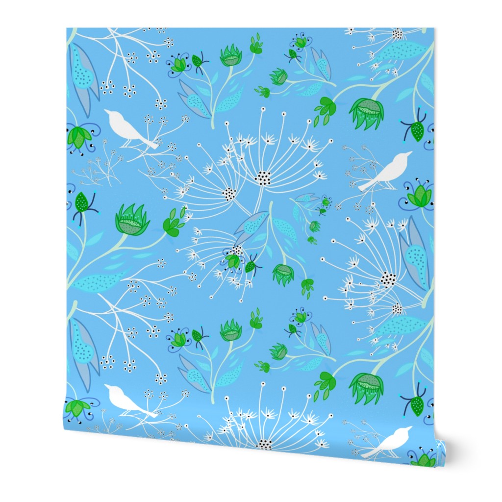 Garden on Planet X - turquoise and green on sky blue, medium