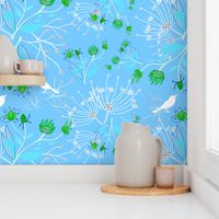 Garden on Planet X - turquoise and green on sky blue, medium