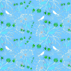 Garden on Planet X - turquoise and green on sky blue, medium