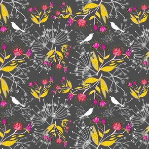 Garden on Planet X - gold and pink on charcoal grey, medium