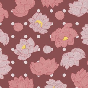 Lotus, flowers, leaves, nature, pink, polka dots