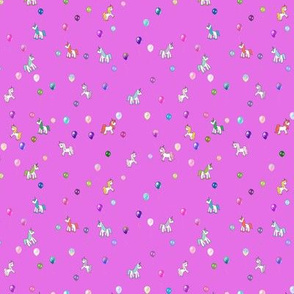 Purple Background Unicorns and Balloons