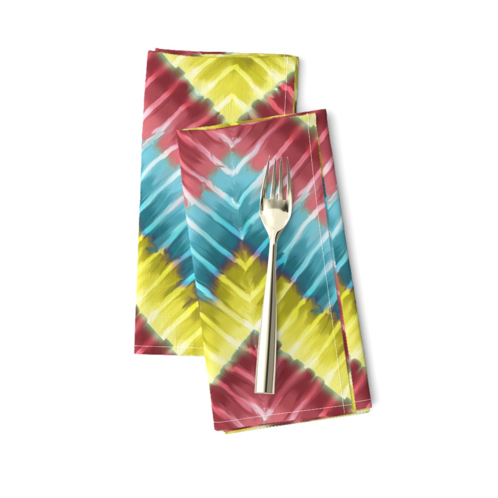 Tie Dye Chevron in Aqua Blue Yellow and Rose Pink