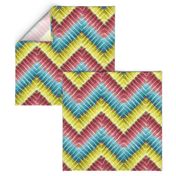 Tie Dye Chevron in Aqua Blue Yellow and Rose Pink