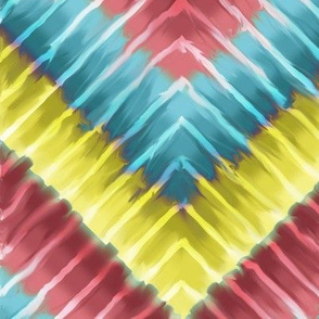 Tie Dye Chevron in Aqua Blue Yellow and Rose Pink