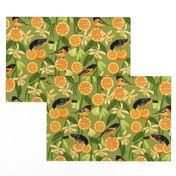 Birds & Oranges Green Background