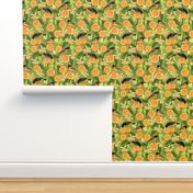 Birds & Oranges Green Background