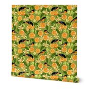 Birds & Oranges Green Background