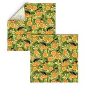 Birds & Oranges Green Background