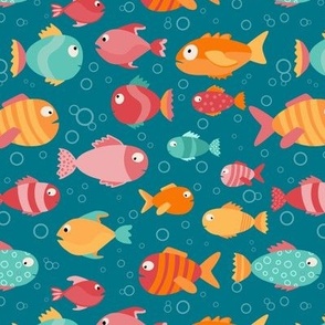 Colorful Rainbow Fish Under The Sea teal