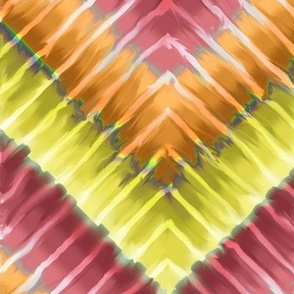 Tie Dye Chevron in Rose Pink Orange and Yellow