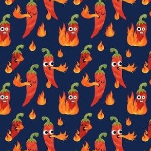 Kawaii Hot Chili Peppers On Fire Watercolor Blue