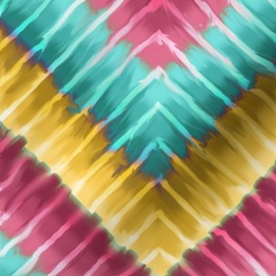 Tie Dye Chevron in Turquoise Rose Pink and Gold