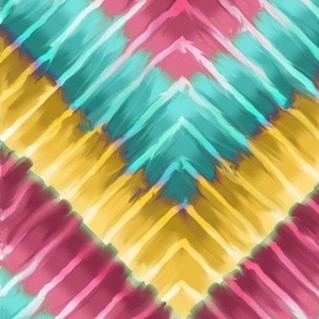 Tie Dye Chevron in Turquoise Rose Pink and Gold
