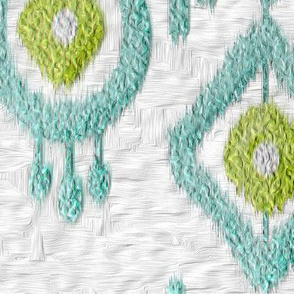 Mia's Ikat - Blue &  Green Ikat - "Textured" with Grey Background 