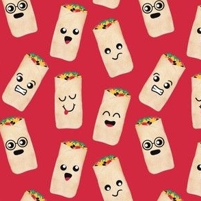 Kawaii Burritos Watercolor Red