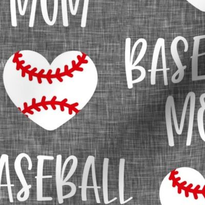 (jumbo scale) baseball mom - baseball heart - white on grey - C20BS
