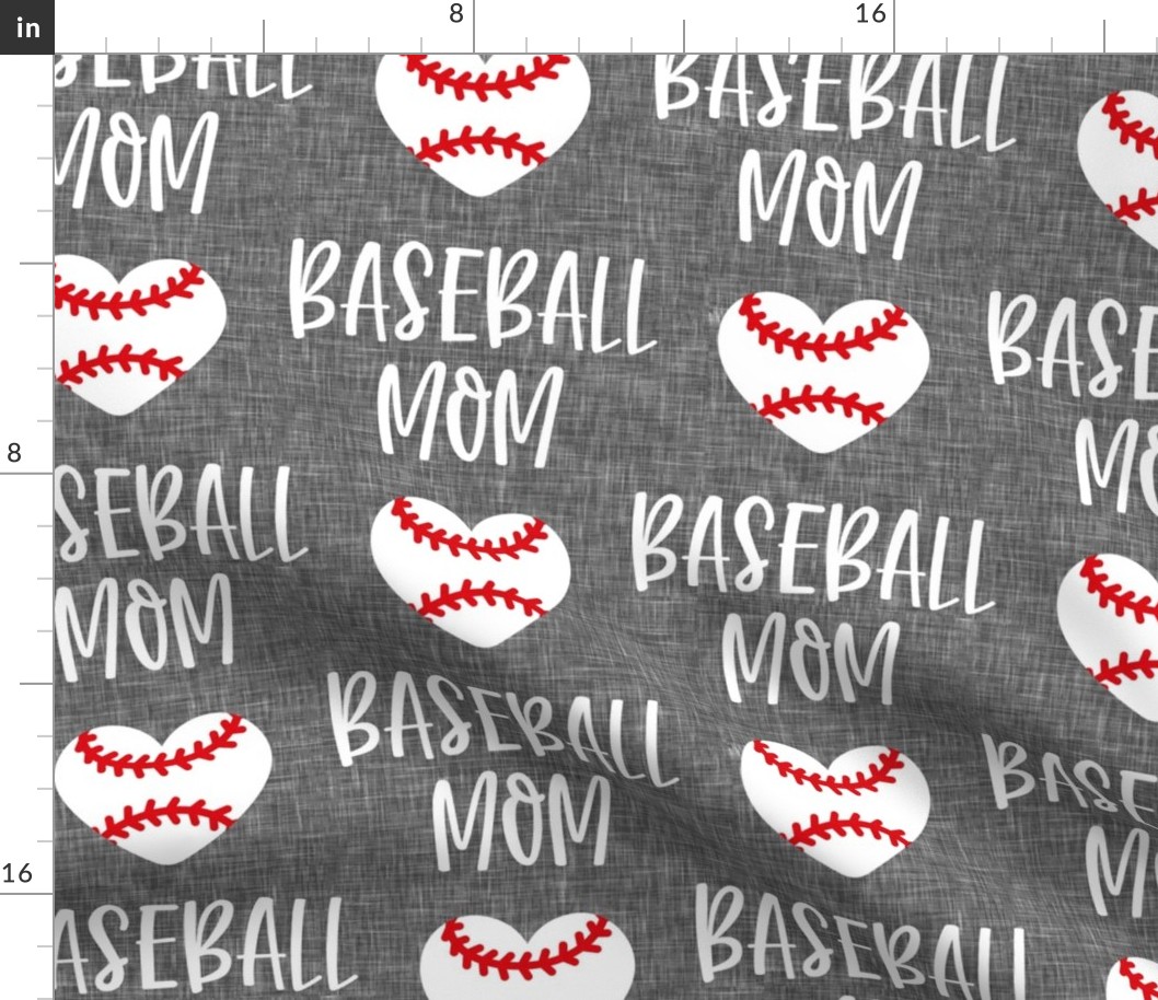 (jumbo scale) baseball mom - baseball heart - white on grey - C20BS