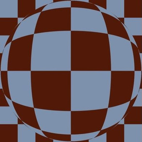 JP3 -  Bubbly Op Art Checks in Slate Blue and Brown Checkerboard