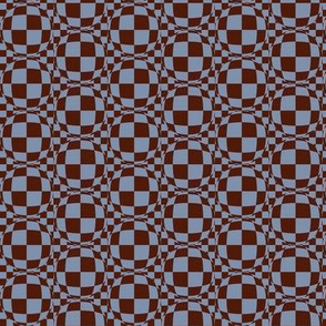 JP3 -  Small - Bubbly Op Art Checks in Slate Blue and Brown Checkerboard