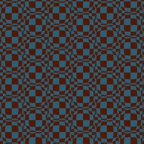 JP3 - Small -   Bubbly Op Art Checks in Aquamarine and Rust Brown