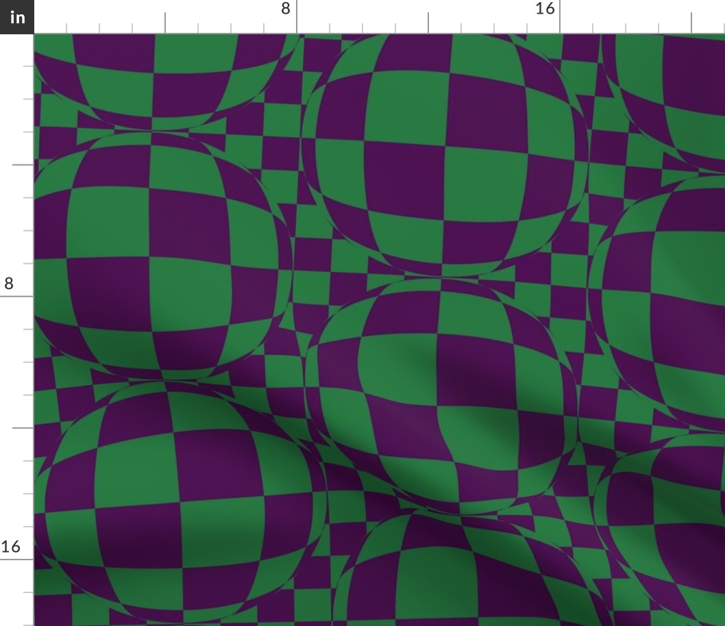 JP6 -  Large - Bubbly Op Art  Checks in  Purple and Grass Green