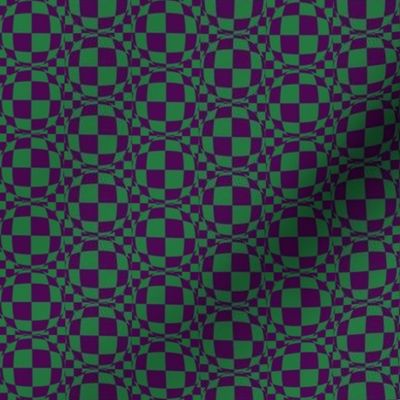 JP6 -  Small -  Bubbly Op Art Checks in  Purple and Grass Green