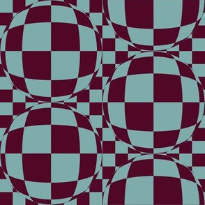 JP8 -  Medium - Bubbly Op Art Checks in  Burgundy and  Pastel Teal