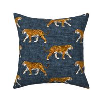 (large scale) walking tigers on blue (woven) C20BS