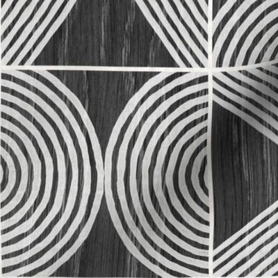 Boho Tribal Woodcut Neutral Geometric Shapes on Ebony Wood